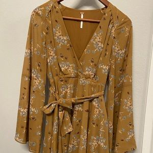 Mustard Free People Flowy Mini Dress